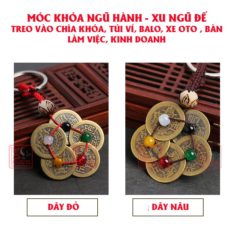 Móc khóa đồng xu Ngũ Hành - Tiền xu ngũ đế phong thủy mang lại may mắn, tài lộc, bình an - TÔ TÂM QUANG