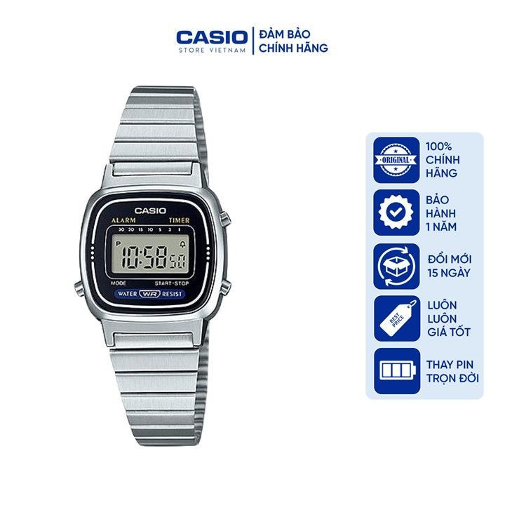 Đồng hồ Nữ Casio LA670WA-1D, đồng hồ chính hãng, bạc mặt đen