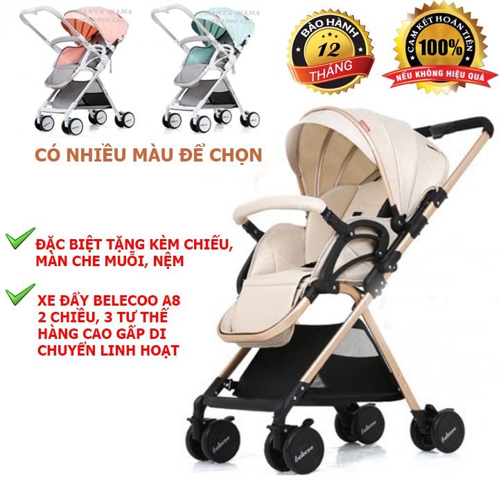 Xe đẩy Belecoo A8 2 chiều 3 tư thế, xe đẩy em bé
