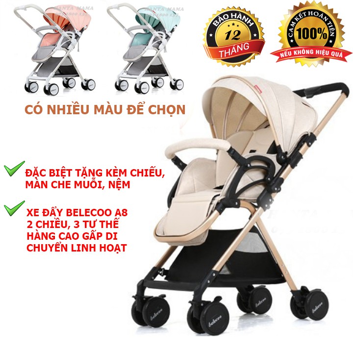 Free Ship CHÍNH HÃNG Xe đẩy Belecoo A8 2 chiều 3 tư thế, xe đẩy em bé