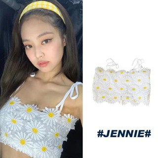 (Sẵn) 🌼Áo croptop hai dây buộc đi biển hoa cúc thêu Jennie BLACKPINK dễ thương