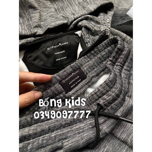 Bộ Nỉ Kéo Khoá Hoodie Bé Trai Muối Tiêu/Đen PR