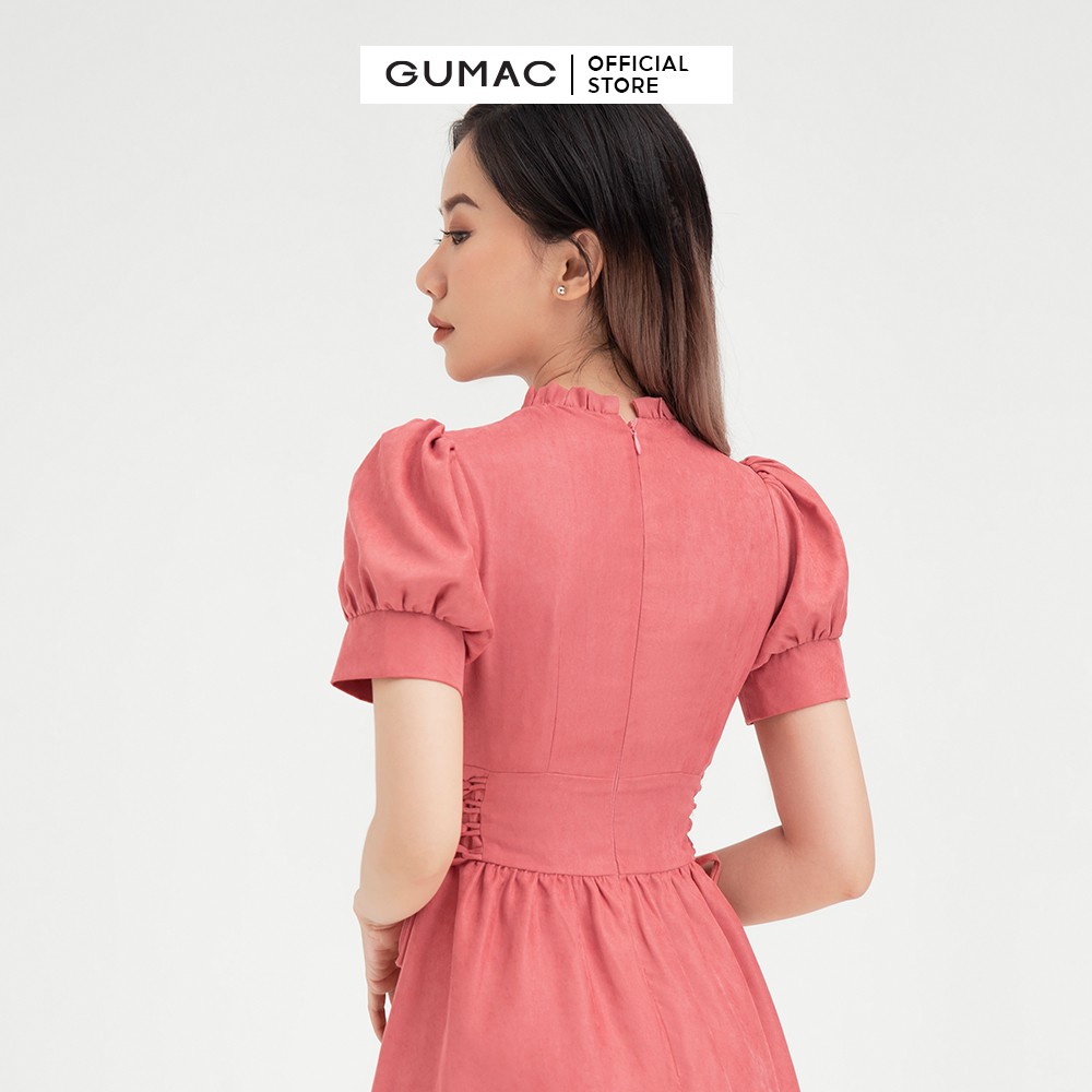 [Mã WABRGU72 giảm 10% tối đa 50k đơn 250k] Đầm xòe nữ đan eo nhún cổ GUMAC màu hồng phong cách vintage DB423