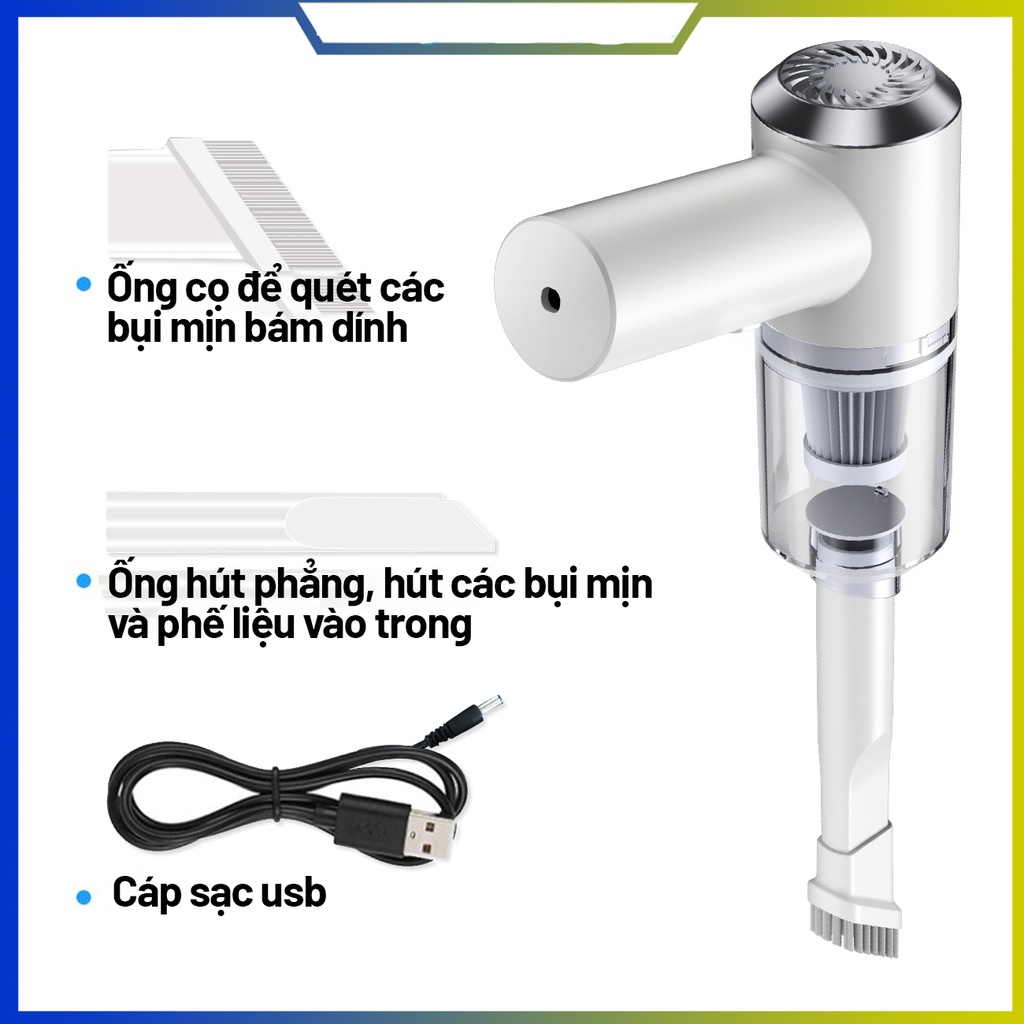 Máy hút bụi Ô tô mini cầm tay không dây-Hút bụi chân không cho nhà và xe bản nâng cấp-Công suất cao 100W,Hút lớn 9000pa