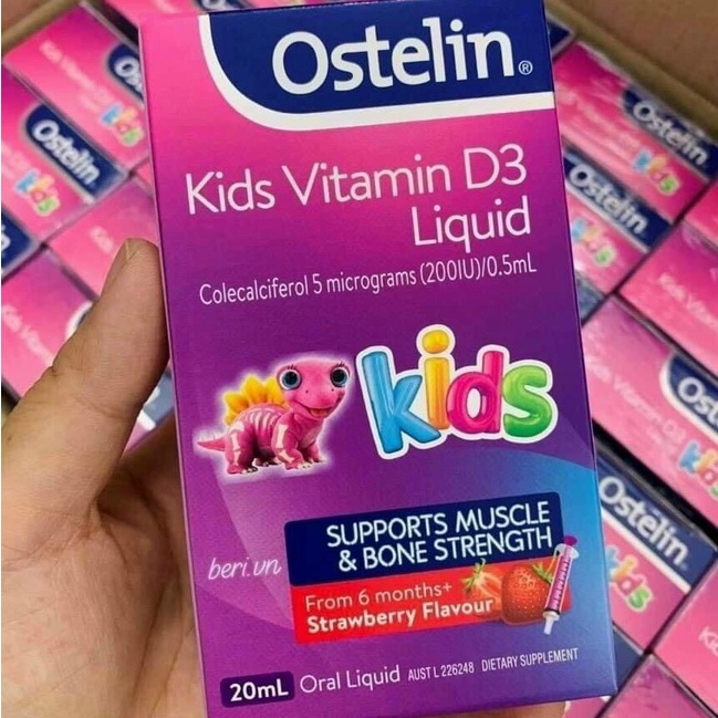  Kids Ostelin Liquid Vitamin D3 Cho Bé Từ 6 Tháng Vị Dâu Thơm Ngon Chai 20ml