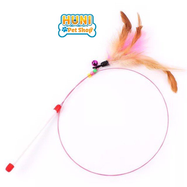 Đồ chơi cho mèo Cần câu mèo dây thép dẻo và lông vũ, con cá cho mèo vờn bắt, thư giãn Huni pet shop
