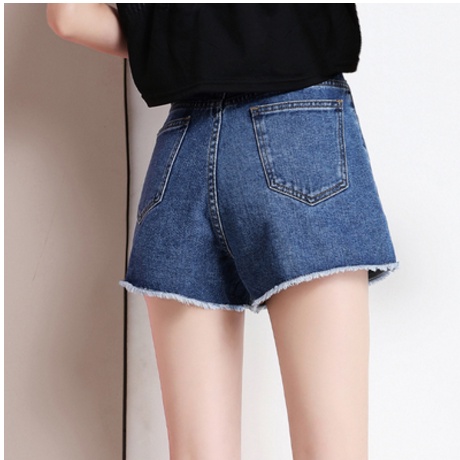 Quần Short Denim Ống Rộng Lưng Cao Thời Trang Hàn Quốc Dành Cho Nữ