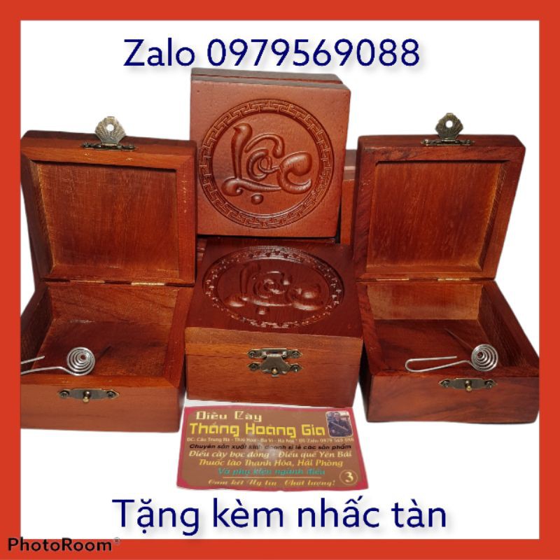 (Giảm giá )hộp đựng thuốc lào gỗ hương hình vuông chữ Lộc siêu đẹp Tặng kèm nhấc tàn inox
