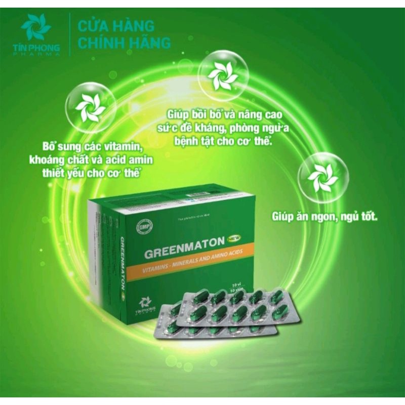 Greenmaton hộp 100v bổ sung vitamin giúp ăn ngon ngủ tốt