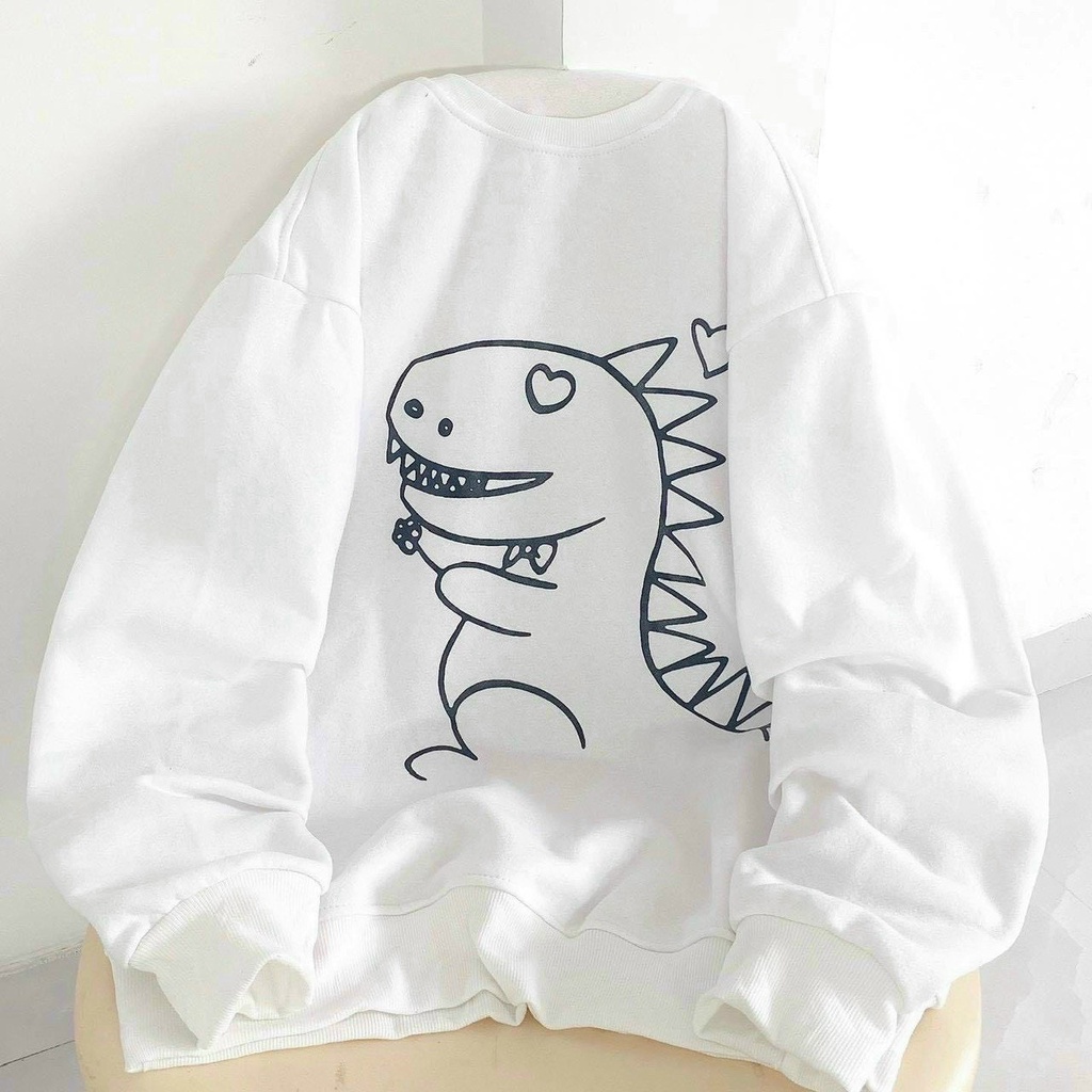 Áo Sweater nỉ Hoodie KHỦNG LONG TYM áo nỉ Tay Phồng Ulzzang form rộng Unisex bông 2 lớp Guvia