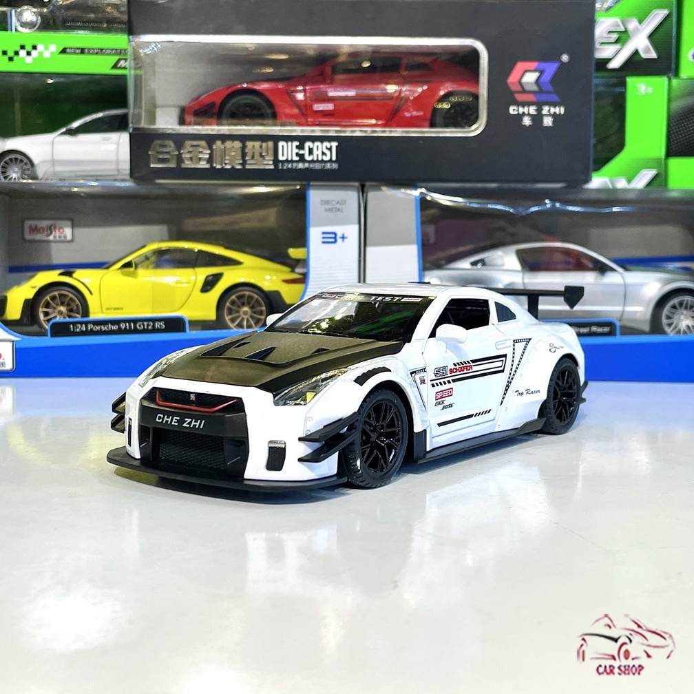 Mô hình xe kim loại Nissan GT R tỉ lệ 1:24 hãng CHEZHI 2 màu (trắng+đỏ)