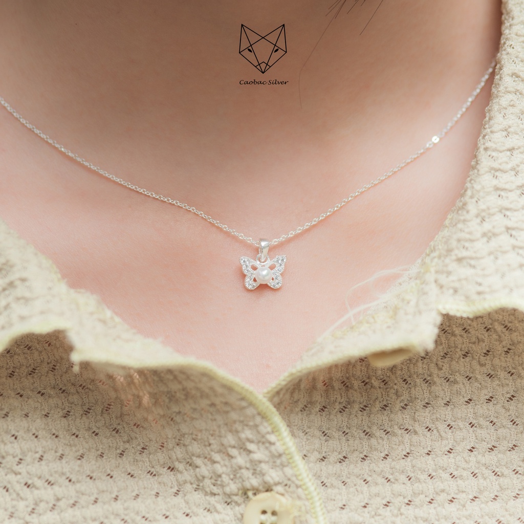 Bộ Trang Sức Bạc Ta Cao Cấp CaoBac Silver  Bướm Hạt Trai Sang Trọng, Thanh Lịch Cho Bạn Nữ