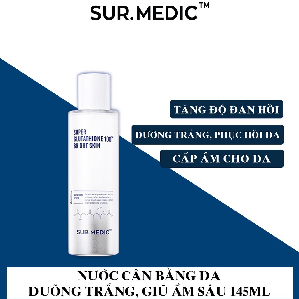 [Mã COSGLORIAT4 -8% đơn 250K] Nước Cân Bằng Giữ Ẩm Dưỡng Sáng Da SURMEDIC Super Glutathione 100 Bright Skin 145ml