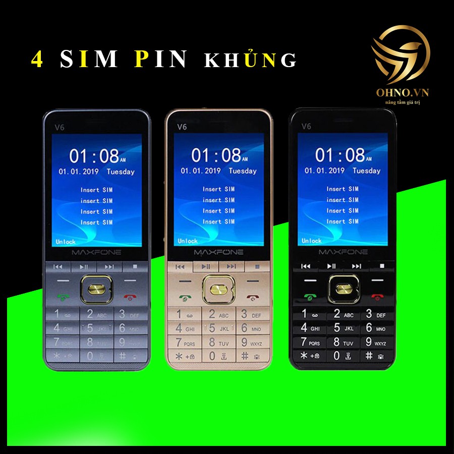 Điện Thoại 4 Sim 4 Sóng MAXFONE V6 Điện Thoại Bàn Phím Đập Đá Pin Trâu Khủng - OHNO Việt Nam