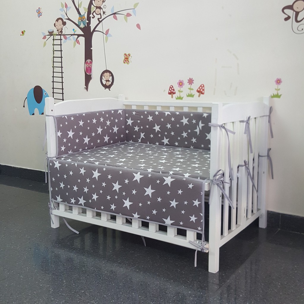 Combo trọn bộ nệm, quây ,ga và màn cho cũi em bé