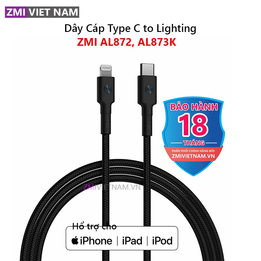 Dây Cáp Type C to Lightning AL872 / AL873K Dài 0.3m / 1m Chuẩn Mfi, Bọc Vải Dù | Bảo Hành 18 Tháng