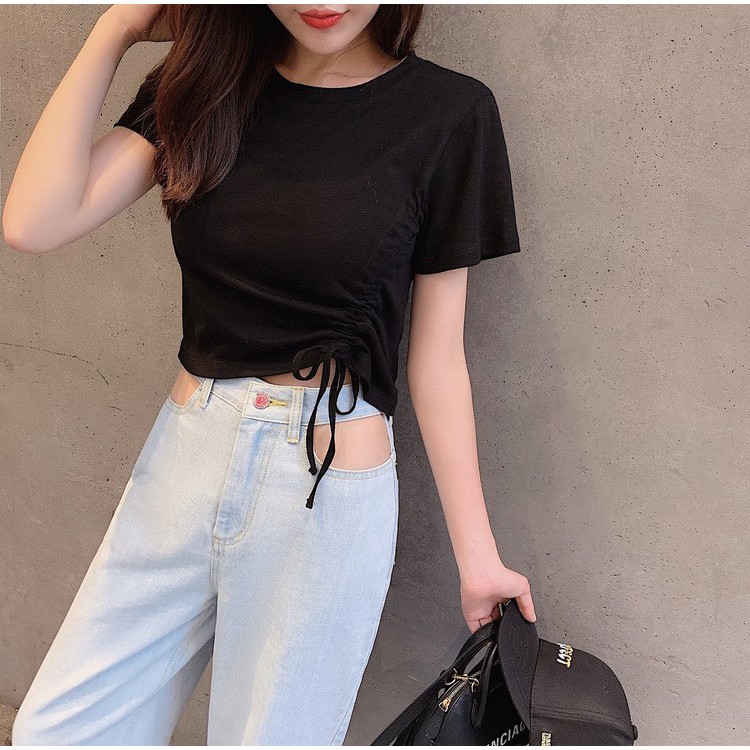 Áo Thun Nữ Rút Eo  Giảm 5k nhập mã [ CROPTOP ] Áo croptop nữ rút eo ngắn tay Hàn Quốc C08 - MaoMao