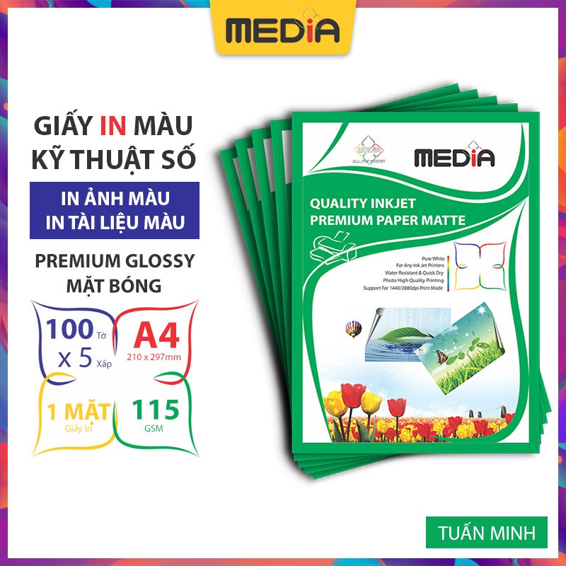 Bộ 5 Xấp Giấy In Ảnh Media 1 Mặt Bóng A4 115gsm 100 Tờ x 5 | BigBuy360 - bigbuy360.vn