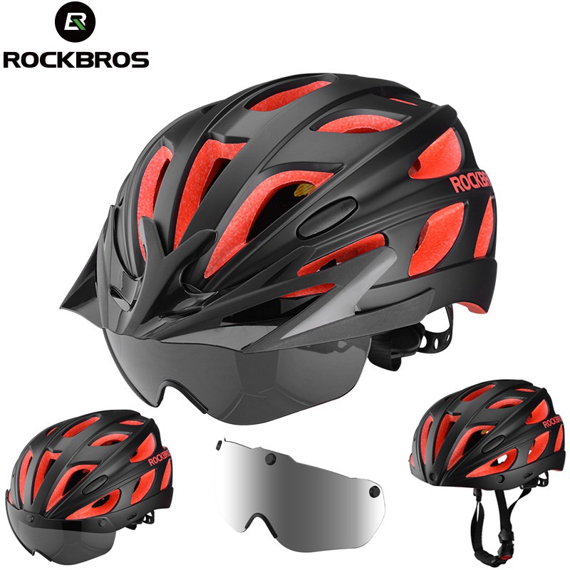 Mũ bảo hiểm chạy xe đạp ROCKBROS cao cấp có kính bảo hộ cỡ 57-62cm