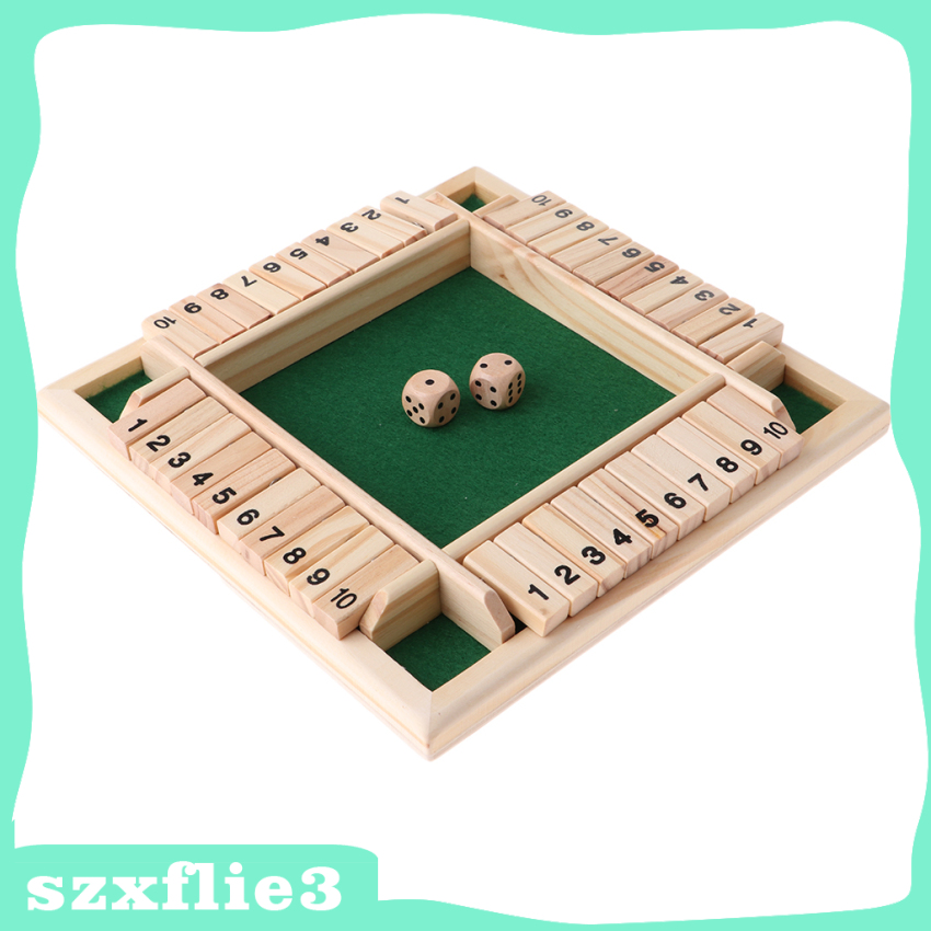 [Szxflie3] Wood Deluxe 4 Sided 10 Number Shut the Box Dice Board Game Kids Adults