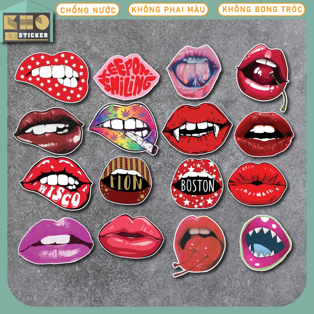 Combo 50 Sticker Lips chống nước sticker dán laptop, điện thoại, đàn guitar, mũ bảo hiểm, vali. MSP: ST56