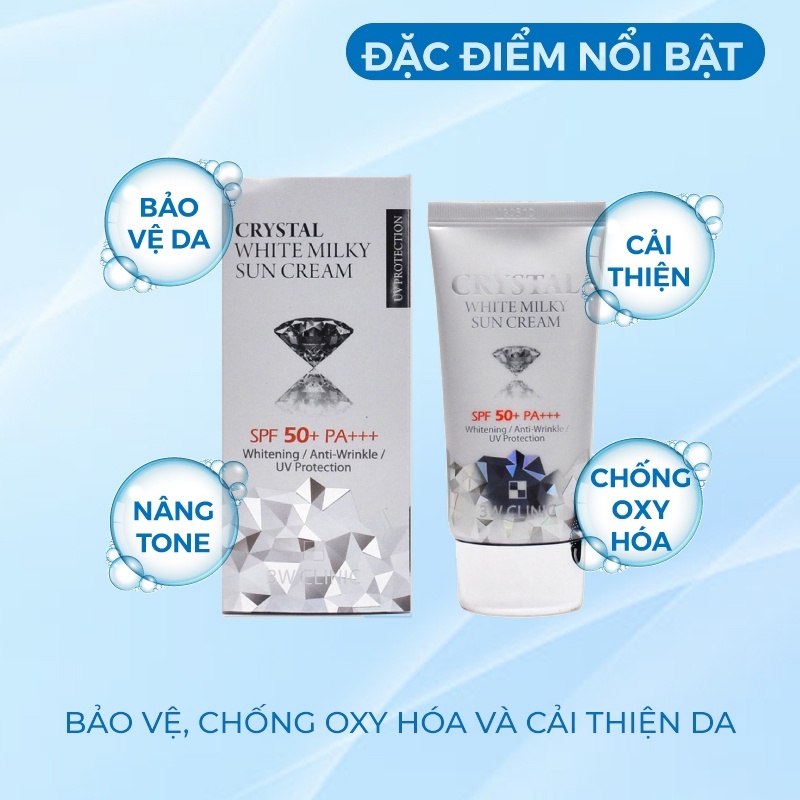 Kem Chống Nắng 3w Clinic Crystal White Milky Sun Cream Spf 50/ Pa +++ Hàn Quốc 50ml