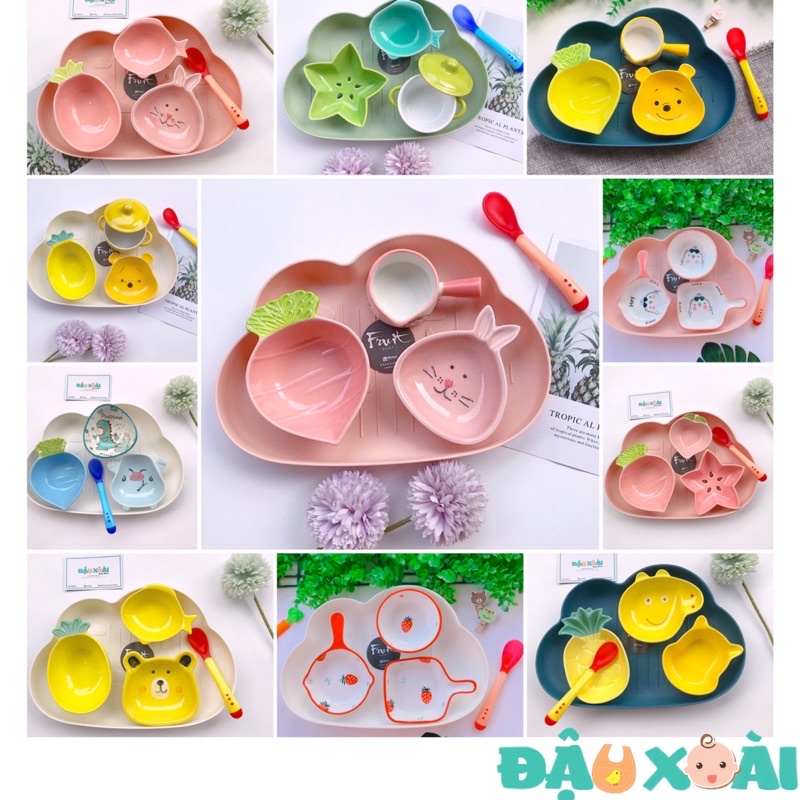(TẶNG THÌA BÁO NÓNG) Set bát sứ ăn dặm size NHỎ cho bé Ăn dặm kiểu Nhật