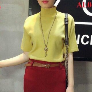 Áo thun tay ngắn cổ lọ.