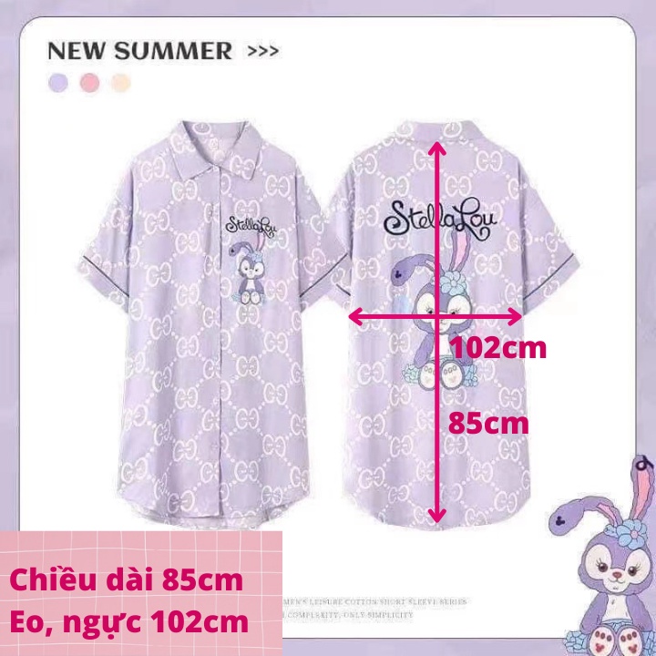 Váy ngủ bigsize nữ kiểu sơ mi pijama TOZZO in hoạt hình cute dễ thương  mặc nhà mùa hè VSM1