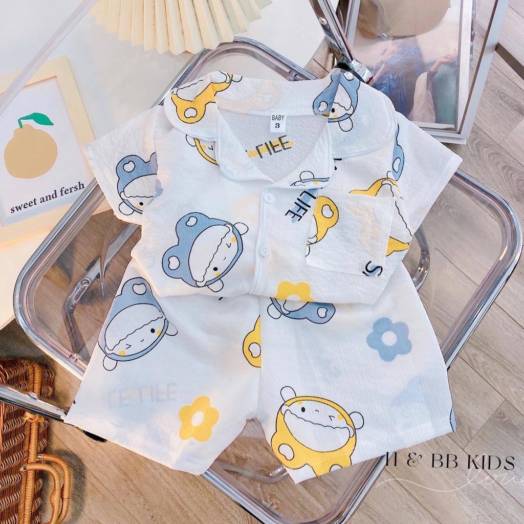 Pijama cho bé trai bé gái chất liệu vải thô đũi hay lụa Tussah thấm hút mồ hôi thoáng mát phom dáng đẹp pizama cho bé