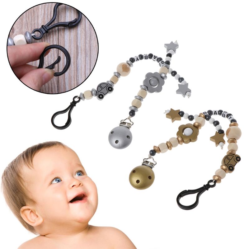Dây đeo núm ti giả bằng gỗ họa tiết hoạt hình dễ thương cho bé