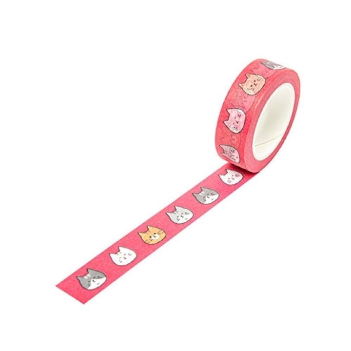 Băng Keo Dán Trang Trí ARTBOX Hàn Quốc 15mm Màu Hồng Họa Tiết Mèo