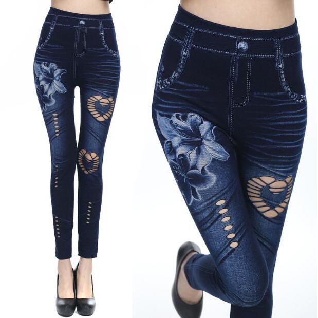 Quần Legging Cotton Giả Jean Rách Cá Tính Cho Nữ