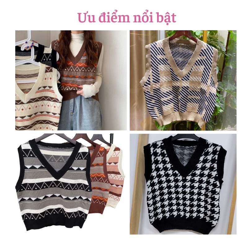Áo len gile nữ hàn quốc from rộng họa tiết thổ cẩm phong cách Ulzzang xinh xắn Quảng châu LOẠI 1 siêu đẹp AL08