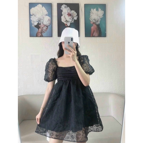 VÁY BABADOLL TAY PHỒNG REN CỘT NƠ LƯNG ULZZANG