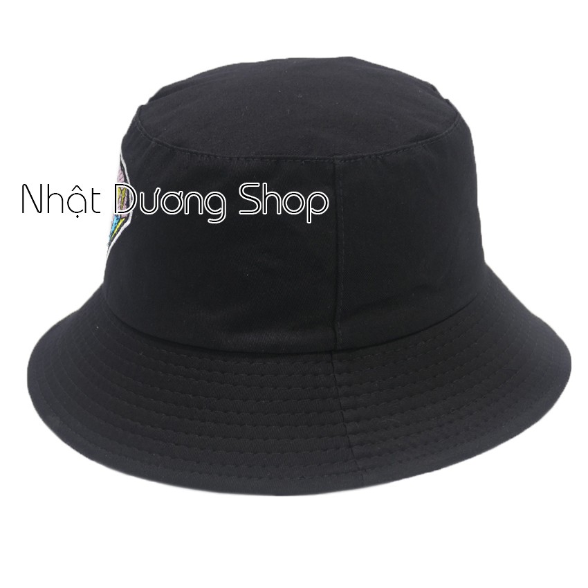 Nón tai bèo thêu hình viên kim cương - Đen, chất liệu Cotton thoáng mát, thích hợp cả nam và nữ