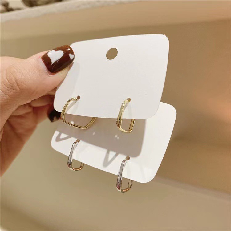 Khuyên tai bạc 925 hình vuông thời trang Hàn Quốc đơn giản chống kích ứng