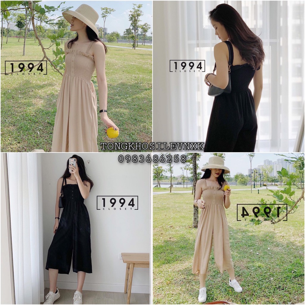 JUM HAI DÂY ĐŨI QUẦN SỚ LỬNG CHUN NGỰC CỰC HOT - JUMPSUIT 2 DÂY NHÚN BÈO ĐŨI BE ĐEN