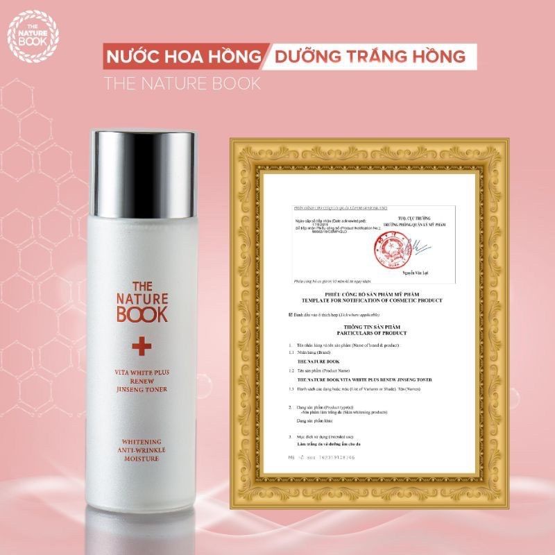 Nước hoa hồng dưỡng trắng và tái tạo da The Nature Book, toner vita white dưỡng trắng da chính hãng Hàn Quốc 120ml