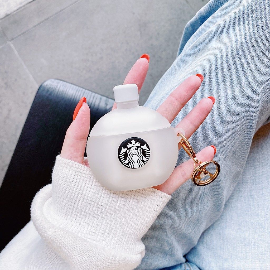 Vỏ Bảo Vệ Hộp Sạc Tai Nghe Không Dây Airpods 1 / 2 Hình Ly Starbucks Kèm Móc Khóa