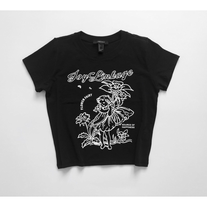 Áo croptop thun cotton đen in chữ Joy Linkage