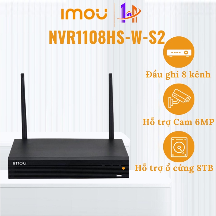 Đầu ghi hình Wifi 8 kênh IMOU NVR1108HS-W-S2, Hỗ trợ ổ cứng 8TB, Hỗ trợ lên đến camera 6MP