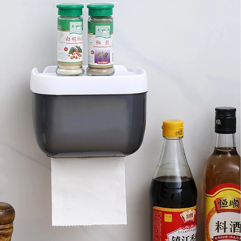 1 Hộp Đựng Khăn Giấy Gắn Tường Tự Dính Không Cần Khoan Chống Nước Cho Phòng Tắm