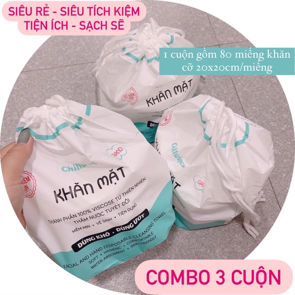 Khăn Mặt Khô Chillwipes Dùng 1 Lần Lau Khô Lau Ướt - Giấy Lau Mặt Dùng Một Lần Túi 80 Khăn