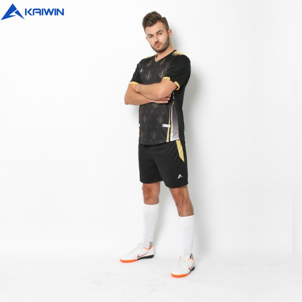 Bộ Quần Áo Đá Bóng Nam KAIWIN Fullback Màu Đen Chất Vải Polyeste Spandex Thoáng Mát Thoải Mái