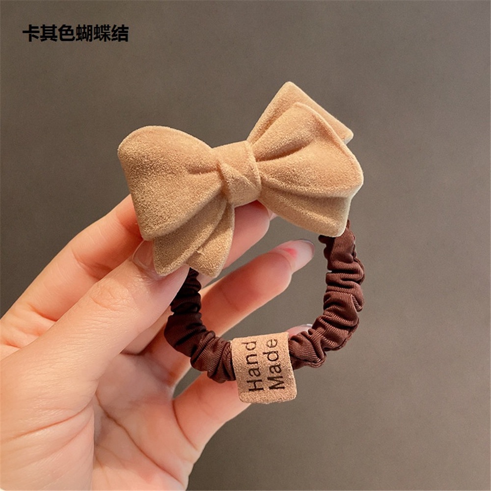 Dây Cột Tóc Nơ Màu Cà Phê Phối Bóng Lông Dễ Thương Thời Trang Cho Nữ