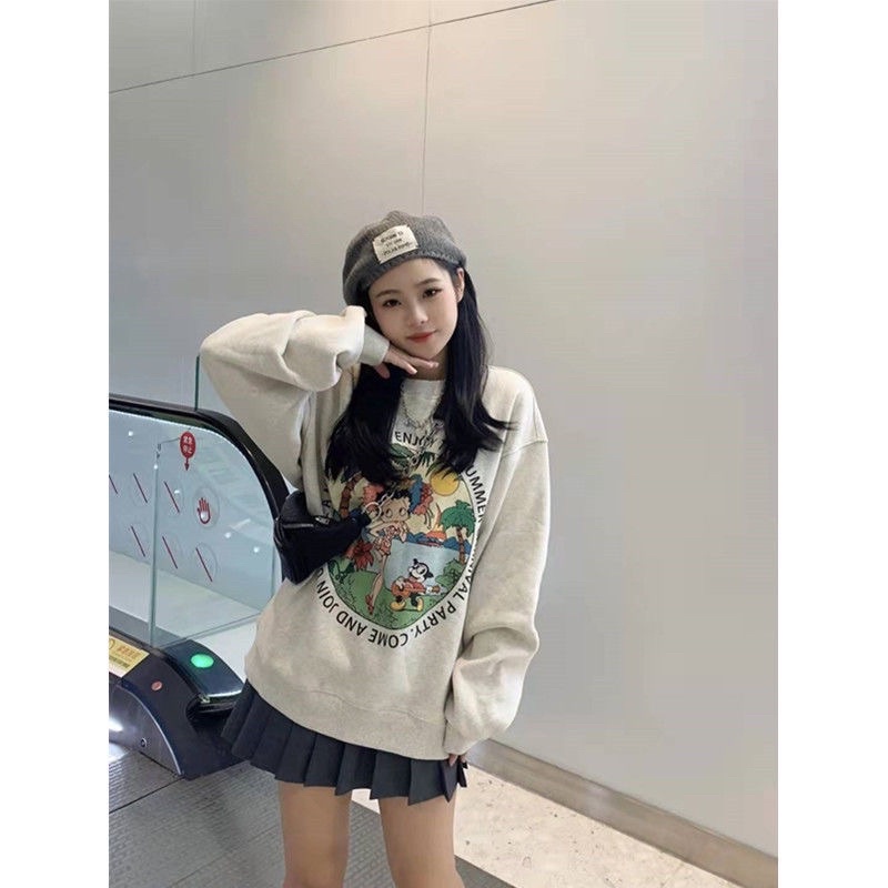 Áo sweater nỉ bông chi tiết in phong cách hàn quốc