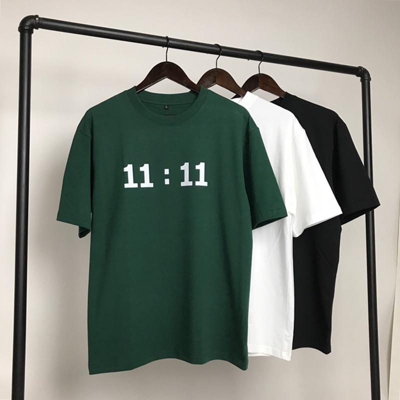 Áo phông nam nữ dáng rộng họa tiết số 11:11 ép nổi xanh két HARIQUEEN - Áo thun tay lỡ oversize dấu quần mặc được 4 mùa
