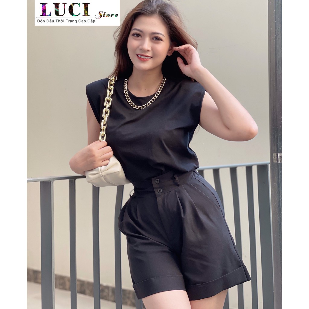 Sét áo sát nách fom rộng + quần sort suông 2 nút đi chơi ,dạo phố, cafe so hot - LUCI Store - S13