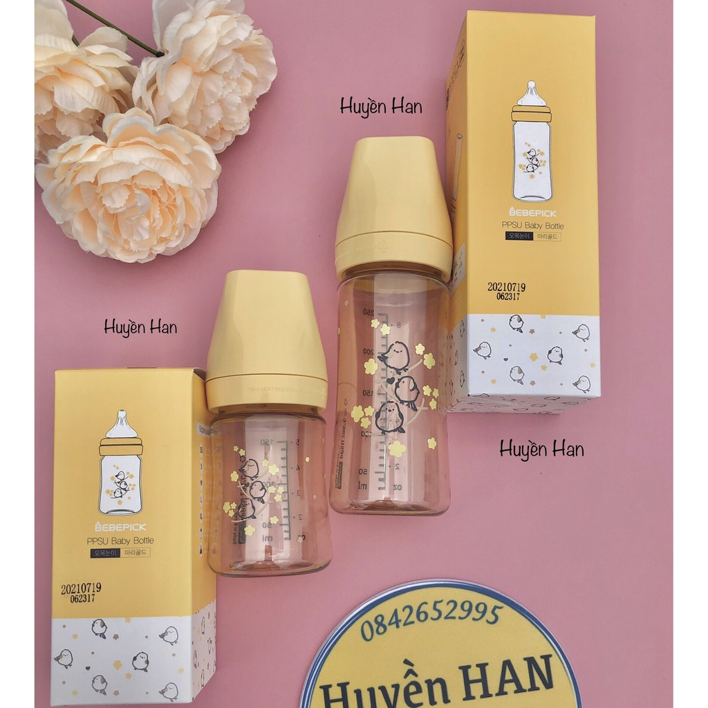 Bình sữa Bebepick (Bình chim vàng/hồng) Hàn quốc PPSU 150/250ml[Cam kết chính hãng]kèm núm ti siêu mềm(hỗ trợ chọn núm)